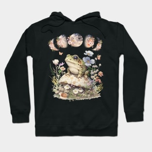 Cute Cottagecore Frog Mushroom Vintage Floral Moon Hoodie